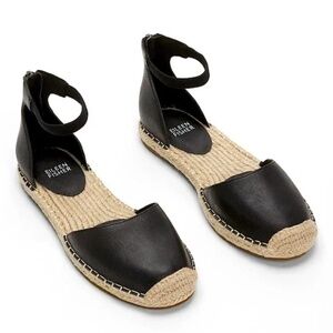 Eileen Fisher Lala Tumbled Leather Espadrille Flat Black Size 7.5